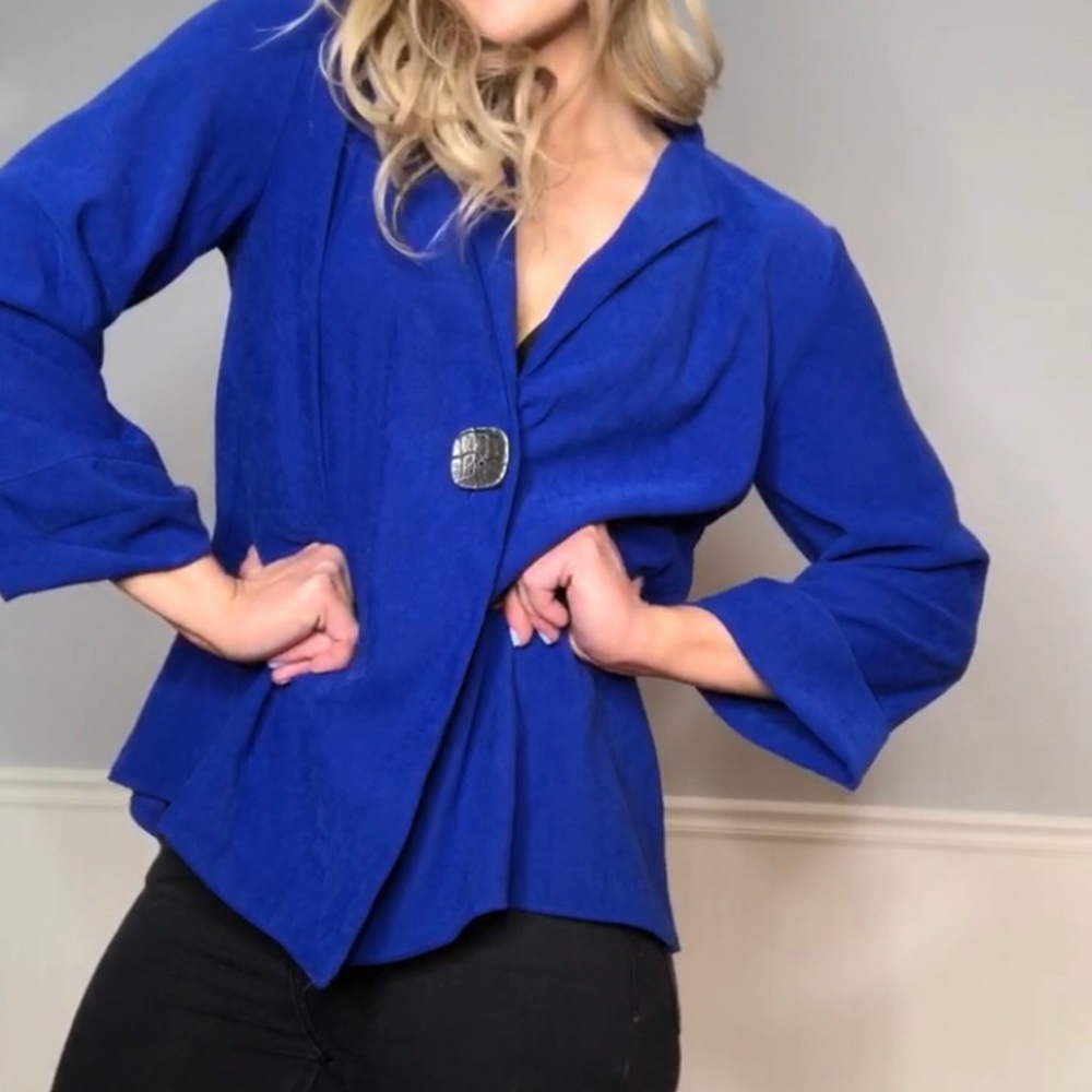 Sleek Button Front Royal Blue Blouse